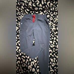 Figs Women's Gray Cargo Pants with Red Drawstring